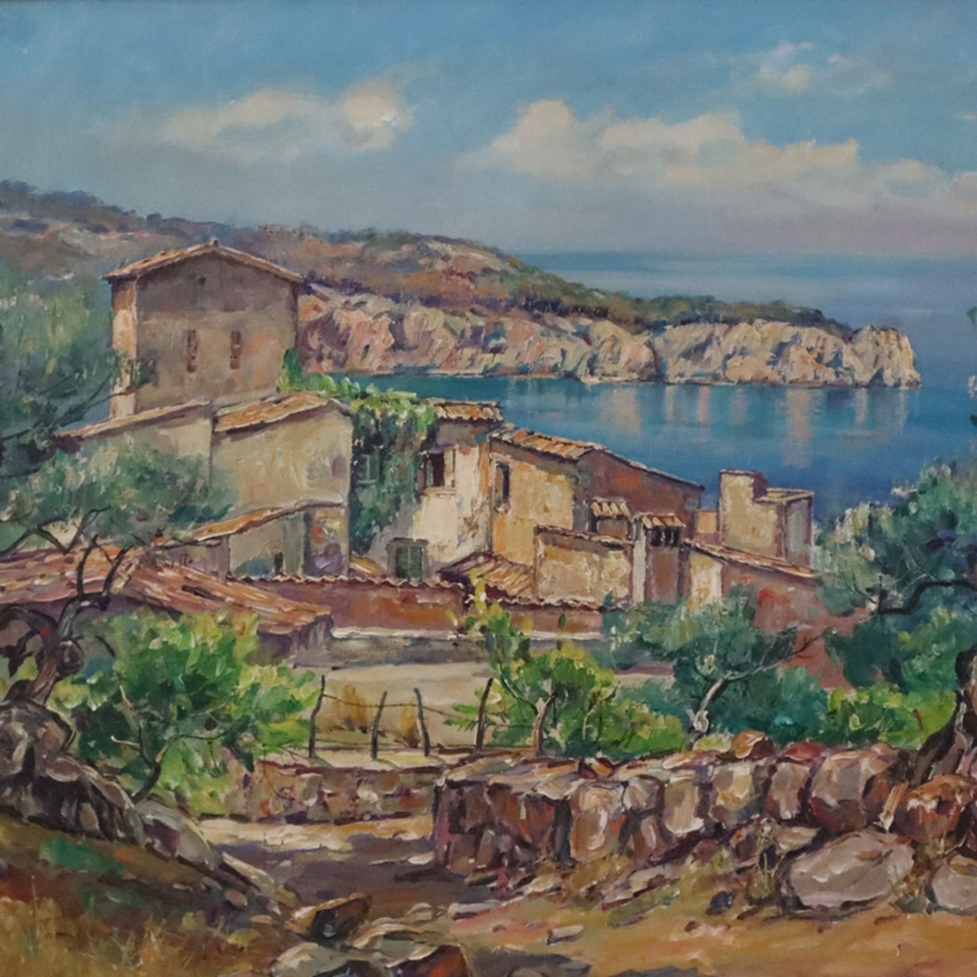 Unbekannte/r Künstler/in (20. Jh.) - Mediterrane Küstenlandschaft mit Anwesen an einer malerischen  - Bild 3 aus 11