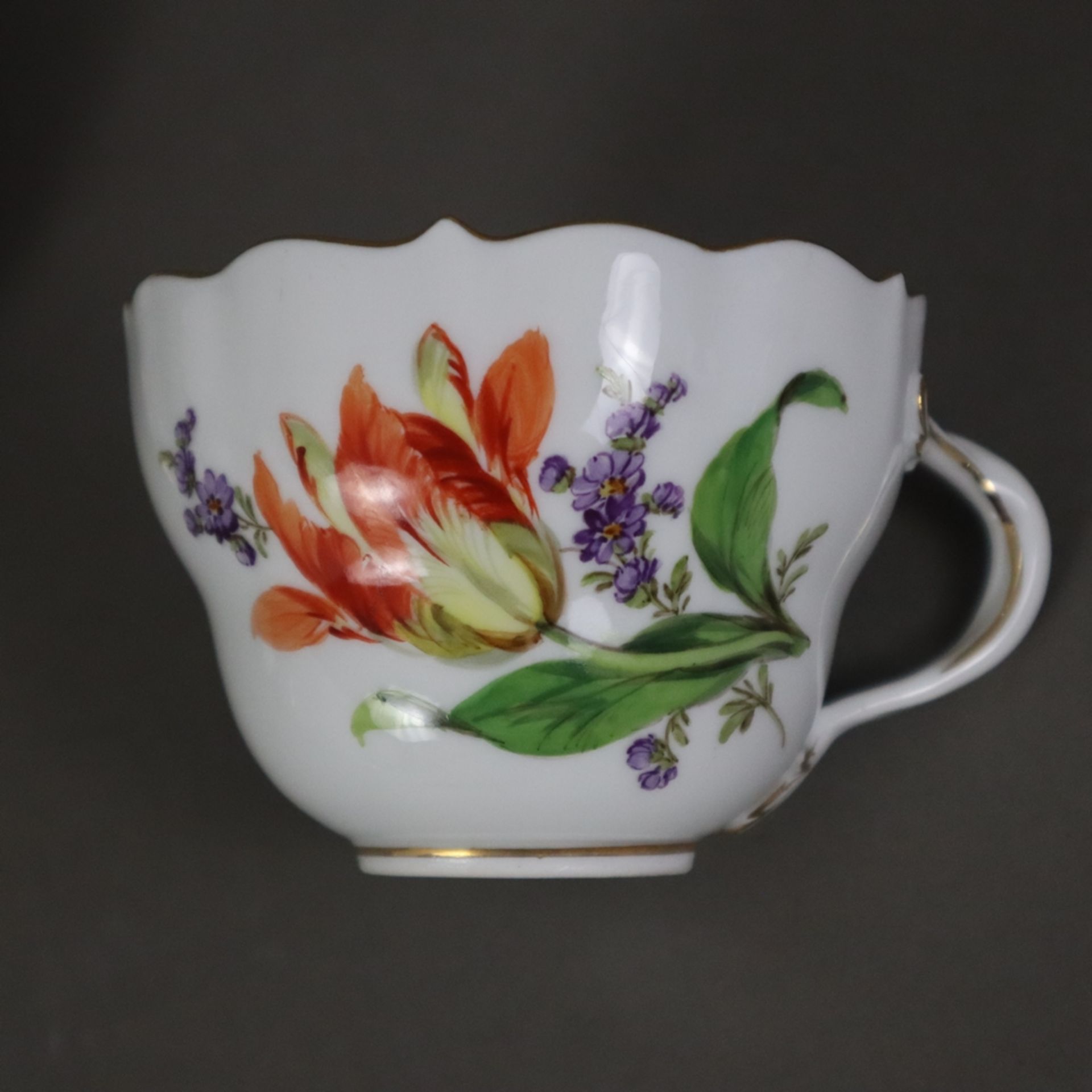 Kaffeeservice für 14 Personen - Meissen, Porzellan, polychrome Blumenmalerei, drei mit Insektenmale - Image 6 of 14