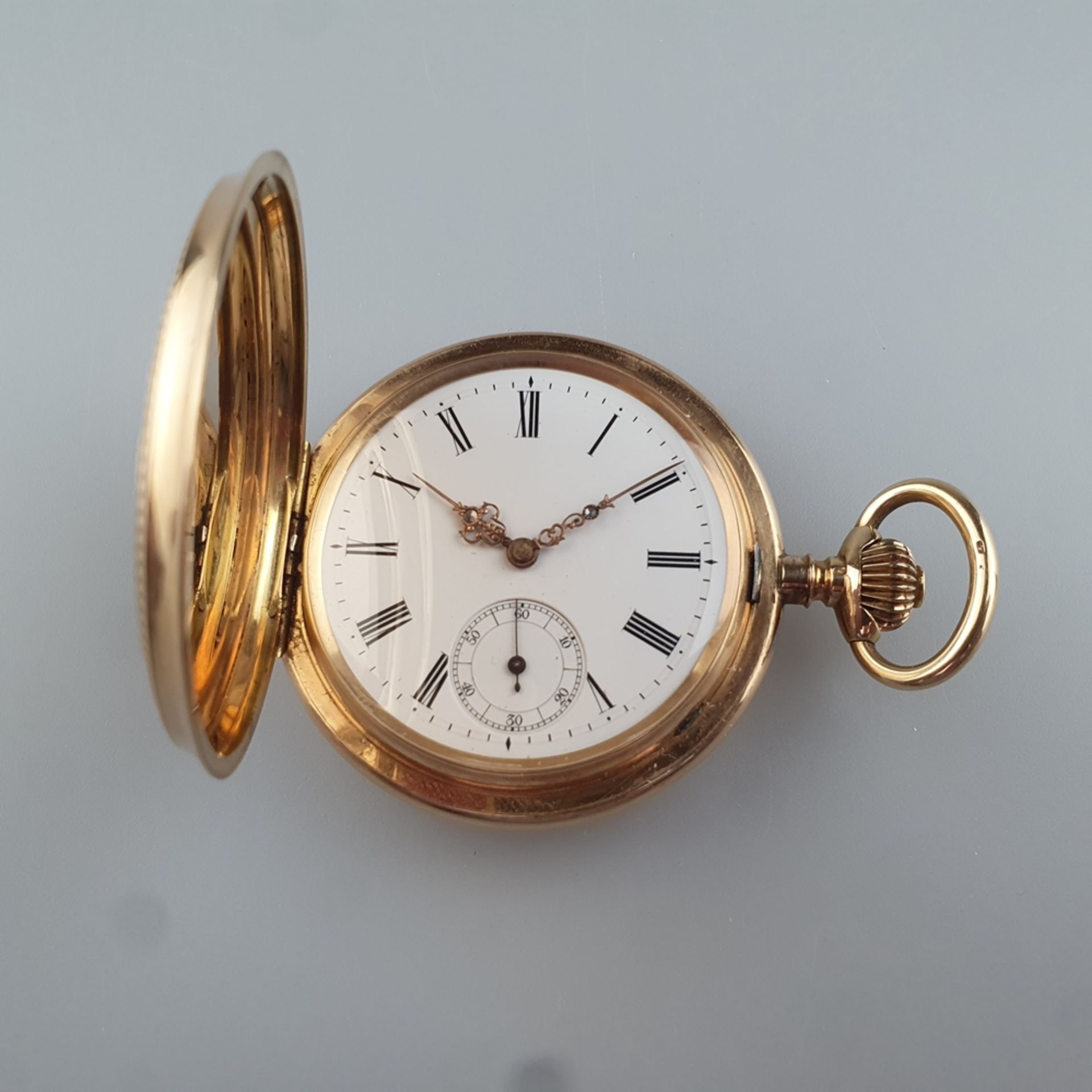 Schweizer Savonnette-Herrentaschenuhr - Gelbgold 585/000, Punzen u.a. Schweizer Goldpunze (Eichhörn - Image 2 of 9