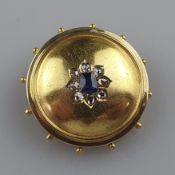 Goldanhänger mit Saphir und Diamanten -  Gelbgold 750/000 (18K), geprüft, Scheibenform mit kleinen 