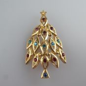 Vintage-"Christmas"-Brosche - LIANNA INC./USA, Weihnachtsbaum, goldfarbenes Metall, innen satiniert