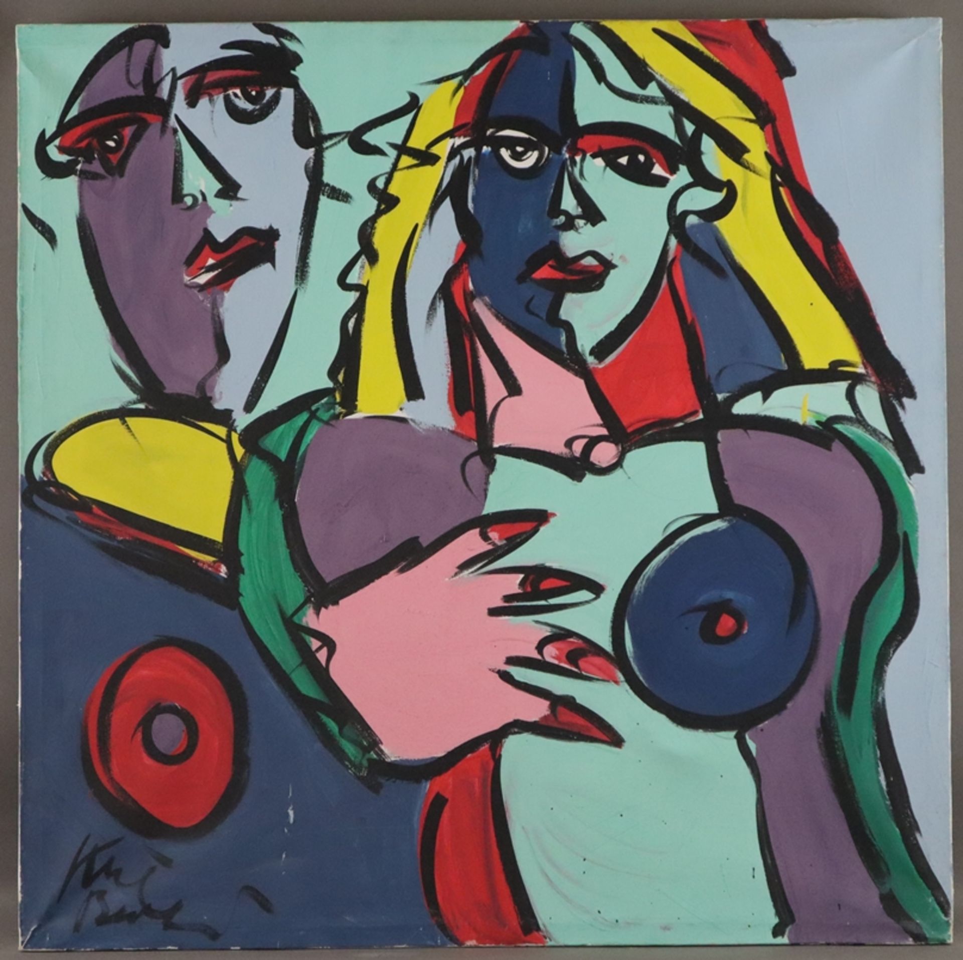 Keil, Peter Robert (geb.1942 Züllichau) - Expressives Paarportrait, Öl auf Leinwand, unten links si