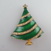 Vintage-"Christmas"-Brosche - EISENBERG/USA, nach 1970, Weihnachtsbaum, goldfarbenes Metall, transl