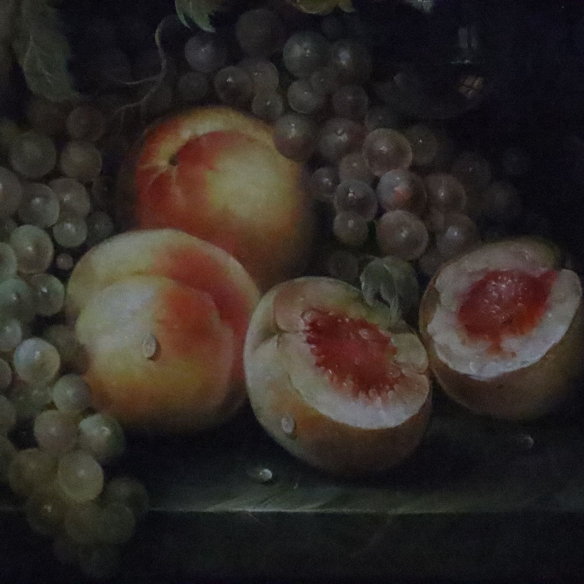 Martin, Eric (*1948 Bremen) - Früchtestillleben mit Trauben, Pfirsichen und Weinglas, Öl auf Holz,  - Bild 8 aus 10