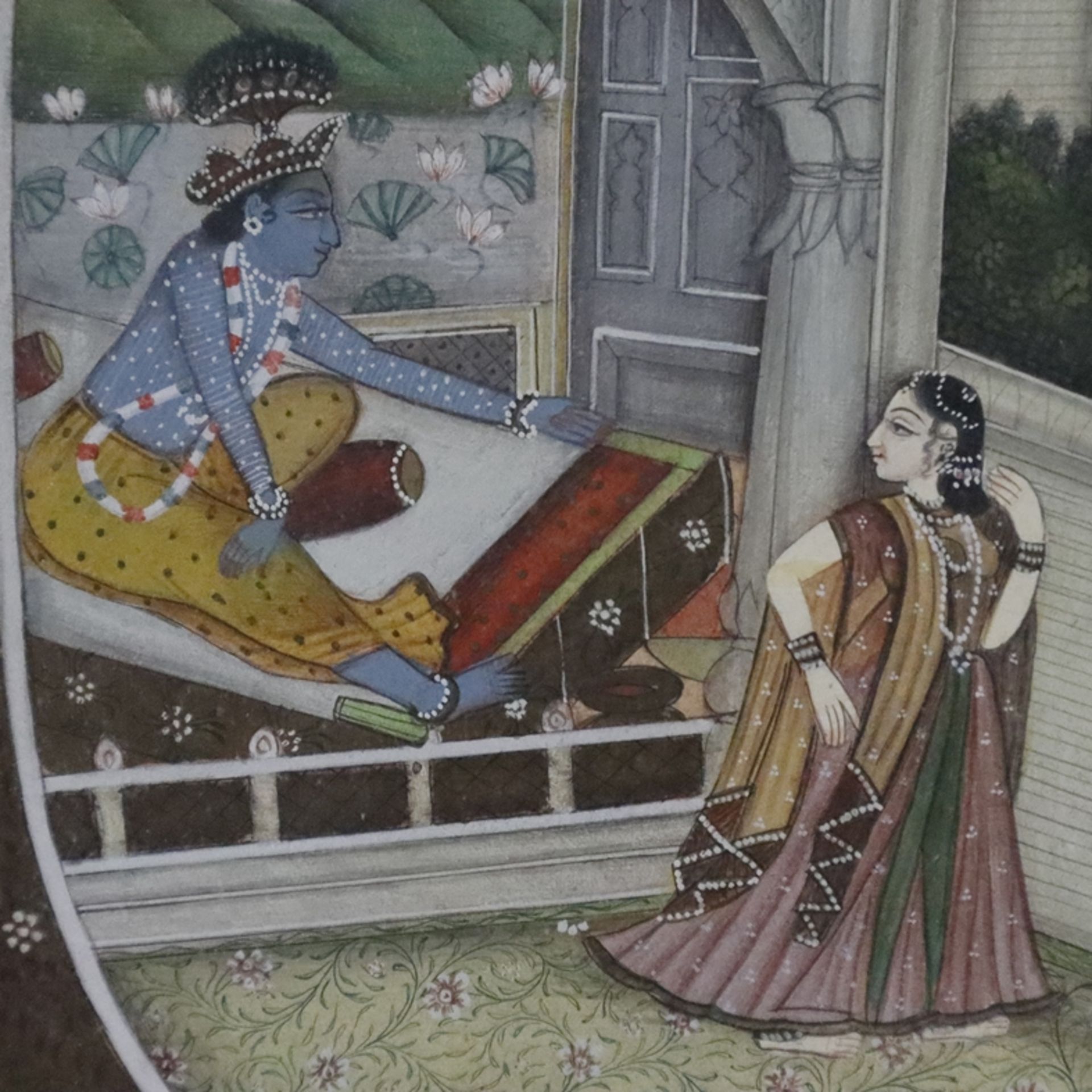 Konvolut indische (Miniatur-)Malereien - fünf unterschiedlich große Blätter, feine polychrome Bemal - Image 10 of 11