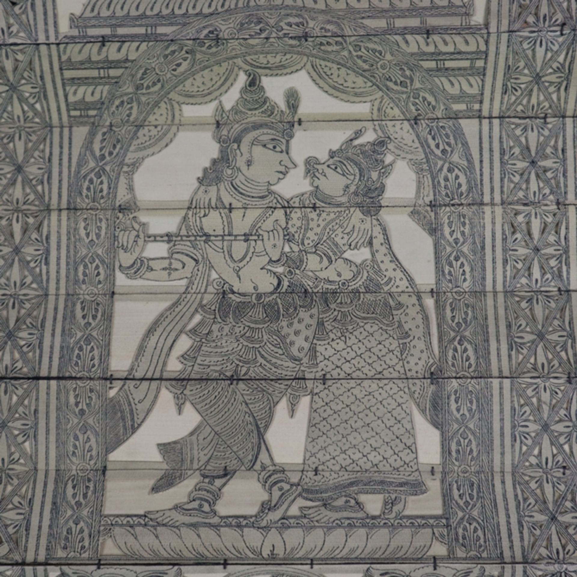 Drei filigrane Palmblatt-Faltbilder/ Tala-Pattachitra - Indien, 20. Jh., auf zweilagig präparierten - Bild 2 aus 10