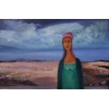 J.BINGHAM OIL ON BOARD 'GIRL ON A SHORE' 20 X 30 INCHES