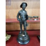 FRENCH BRONZE STATUE OF SCHOOL BOY SIGNED MARCEL DEBUT 1865-1933. STANDS 23.5" TALL INCLUDE BASE