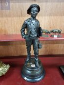 FRENCH BRONZE STATUE OF SCHOOL BOY SIGNED MARCEL DEBUT 1865-1933. STANDS 23.5" TALL INCLUDE BASE