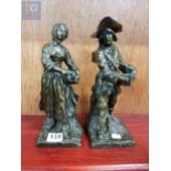 PAIR OF VERY FINE ANTIQUE FRENCH STYLE BRONZES STANDING 10" HIGH. NO SIGNATURE