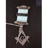 SILVER IRISH MASONIC JEWEL 'PRESENTED TO W.BRO. E.CAMPBELL BY BALLYNAHINCH M.L 301 JANUARY 1993'