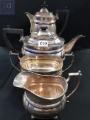 4 PIECE SILVER TEA/COFFEE SERVICE - LONDON WITH 3 PIECES DATED 1930/31 & COFFEE POT DATED 1931/32.