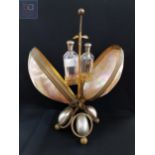 LARGE MOTHER OF PEARL SCENT BOTTLE HOLDER COMPLETE WITH 2 SCENT BOTTLES (SMALL HOLE IN ONE SHELL)