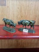 BRONZE BULL & COW SIGNED ISIDORE JULES BONHEUR 1827-1901. HEIGHT " X 3" LENGTH