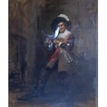OIL ON CANVAS - OF A 17TH CENTURY CAVALIER AT REST 25" X 30" SIGNED