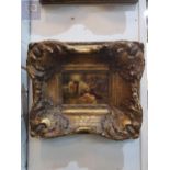 HEAVY GILT FRAMED PICTURE OF HORSE & DOGS