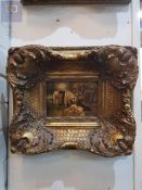 HEAVY GILT FRAMED PICTURE OF HORSE & DOGS