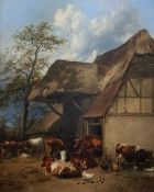 THOMAS SIDNEY COOPER - OIL ON CANVAS - FARMYARD SCENE SIGNED T.SIDENY.COOPER R.A. 1895. 40" HEIGHT X
