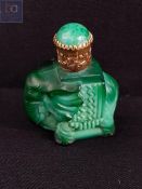 ANTIQUE CZECHOSLOVAKIA MALACHITE & GLASS ELEPHANT