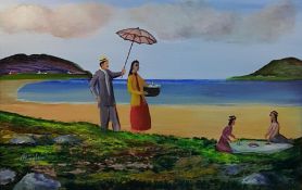 J.BINGHAM OIL ON BOARD 'PICNIC DONEGAL' 20 X 30 INCHES