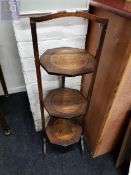 VINTAGE FOLDING 3 TIER WOODEN CAKE STAND