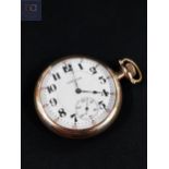 ANTIQUE GOLD PLATED HAMILTON RAILWAY OPEN FACED POCKET WATCH WITH SCREW IN BACK IN GOOD WORKING