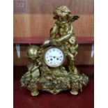 SUPERB GILT BRONZE CLOCK BY HENRY MARC OF PARIS 20.5" HIGH BY 18" LENGTH