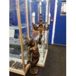 LARGE BRONZE FIGURE WITH CANDLEABRA STANDING 54" TALL SIGNED PETERS