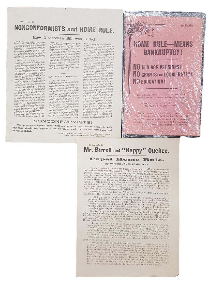 3 NO HOME RULE PAMPHLETS C1912-14