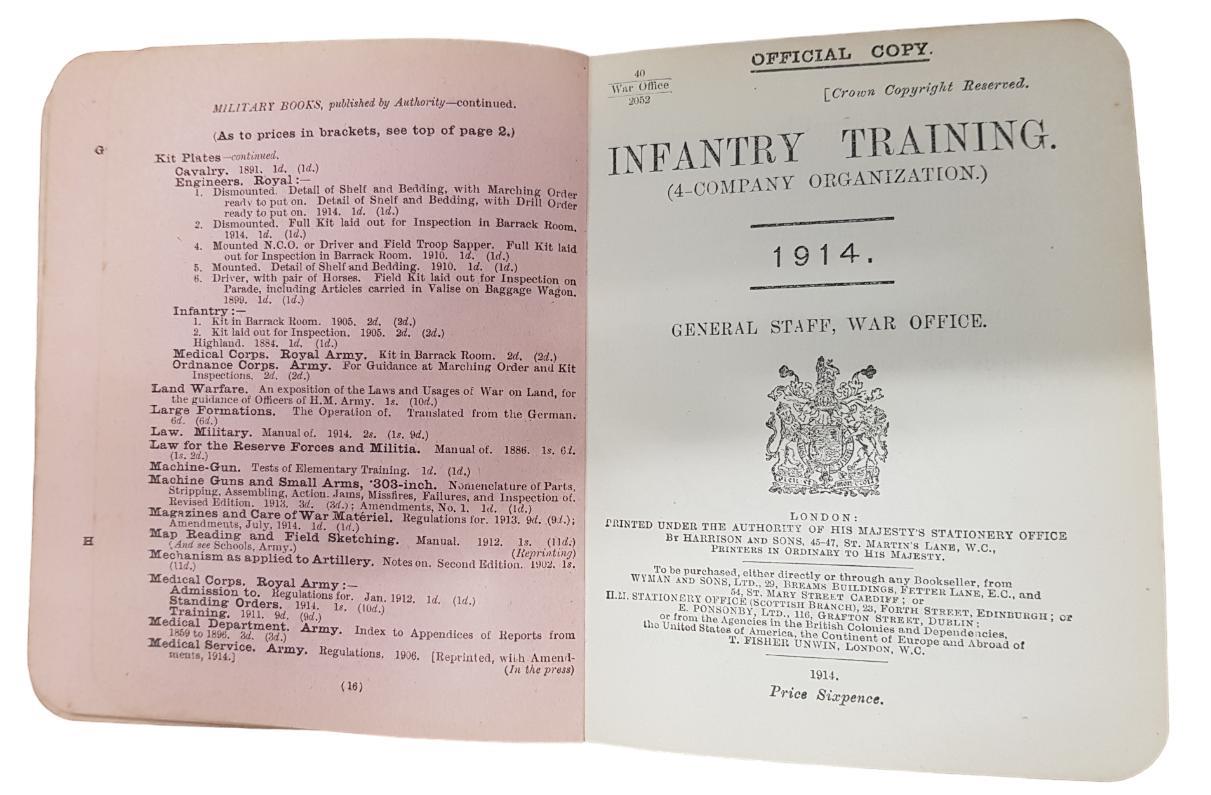 WORLD WAR 1 INFANTRY TRAINING MANUAL DATED 1914