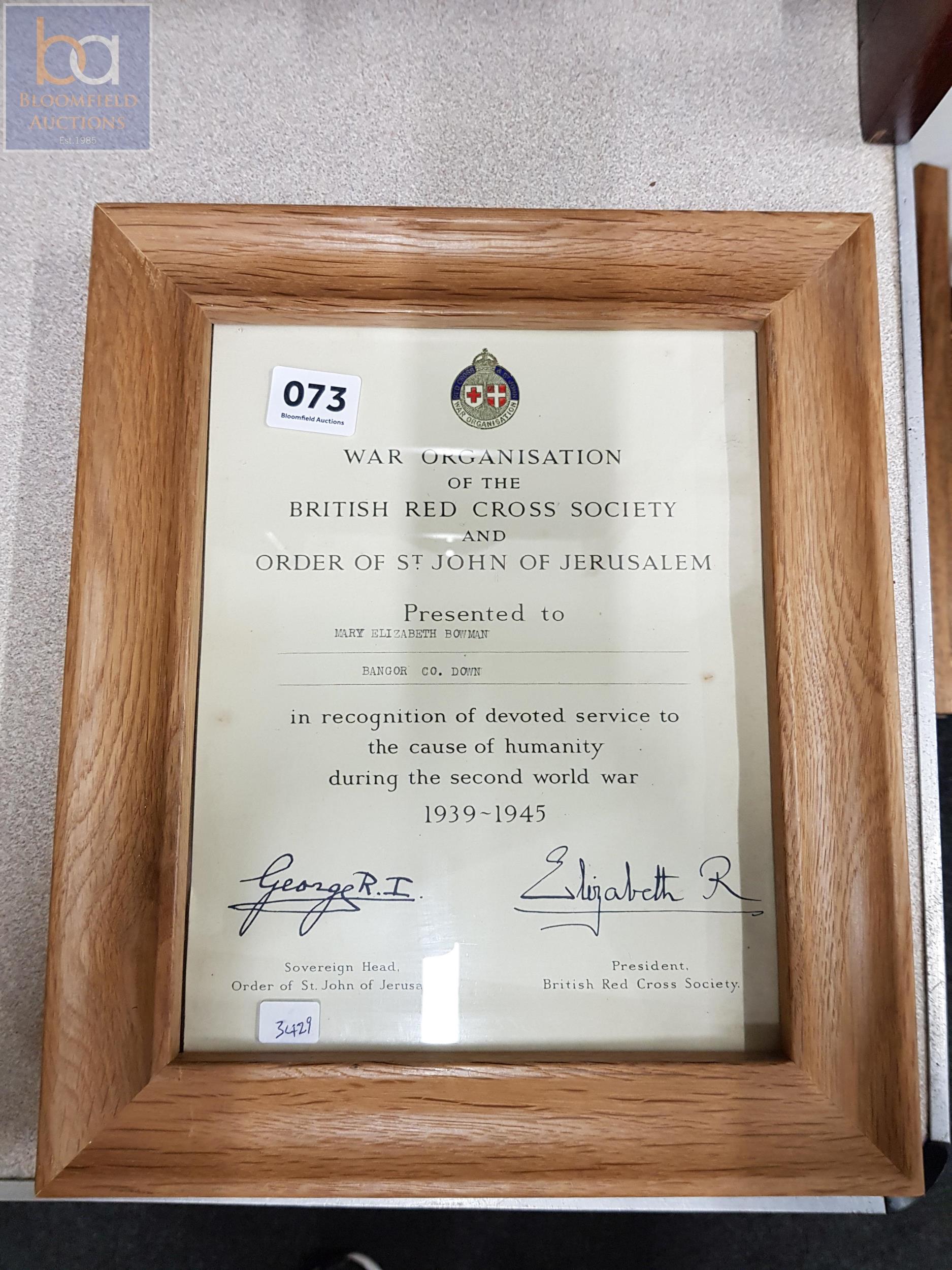 FRAMED CERTIFICATE SIGNED ELIZABETH R