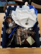 BOX OF EPNS AND DOULTON FIGURE