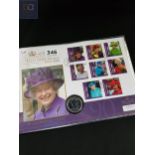 STAMPS AND COIN -QEII 90TH BIRTHDAY