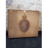 LARGE WOODEN BOX WITH ROYAL ULSTER CONSTABULARY ENGRAVED BADGE