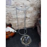 WROUGHT IRON AND GLASS PLANT STAND AND WROUGHT IRON AND GLASS BOWL