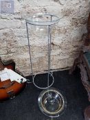WROUGHT IRON AND GLASS PLANT STAND AND WROUGHT IRON AND GLASS BOWL