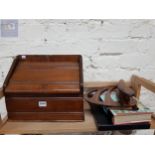 VINTAGE WOODEN STATIONERY BOX WITH SLIDING LID