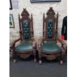 PAIR OF CARVED THRONE CHAIRS