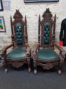 PAIR OF CARVED THRONE CHAIRS