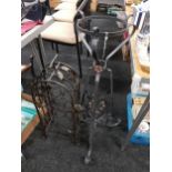 ORNATE WROUGHT IRON PLANT STAND, ORNATE WROUGHT IRON BOTTLE HOLDER