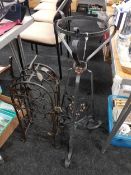 ORNATE WROUGHT IRON PLANT STAND, ORNATE WROUGHT IRON BOTTLE HOLDER