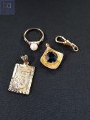 CHINESE PENDANT, ONE OTHER, RING AND TRIGGER CLASP
