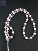 PEARL AND AMETHYST NECKLACE WITH SILVER CATCH AND SPACERS