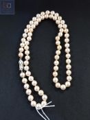 GOOD QUALITY LONG PEARL NECKLACE WITH ART NOUVEAU SILVER CLASP