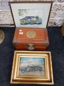 2 WATERCOLOURS AND ORIENTAL WORKBOX
