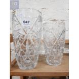 2 GLASS VASES AND DECANTER