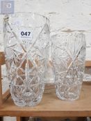 2 GLASS VASES AND DECANTER