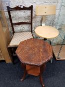 SMALL CARVED OCCASIONAL TABLE AND 2 CHAIRS