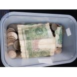 BOX OF COINS AND CURRENCY