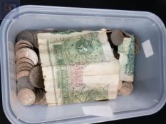 BOX OF COINS AND CURRENCY